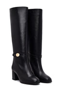 Kadın Siyah Kalın Topuklu Deri Çizme | Derimod