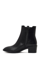 Women's Black Zippered Thick Heeled Leather Boot | Derimod