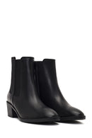 Women's Black Zippered Thick Heeled Leather Boot | Derimod