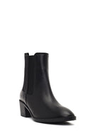Women's Black Zippered Thick Heeled Leather Boot | Derimod