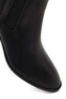 Women's Black Zippered Thick Heeled Leather Boot | Derimod