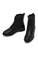 Kadın Siyah Bağcıklı Fermuarlı Deri Bot | Derimod