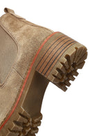 Women's Beige Short Thick Heel Suede Leather Chelsea Boot | Derimod