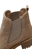 Women's Beige Short Thick Heel Suede Leather Chelsea Boot | Derimod