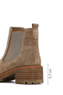 Women's Beige Short Thick Heel Suede Leather Chelsea Boot | Derimod