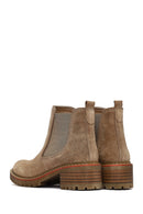 Women's Beige Short Thick Heel Suede Leather Chelsea Boot | Derimod