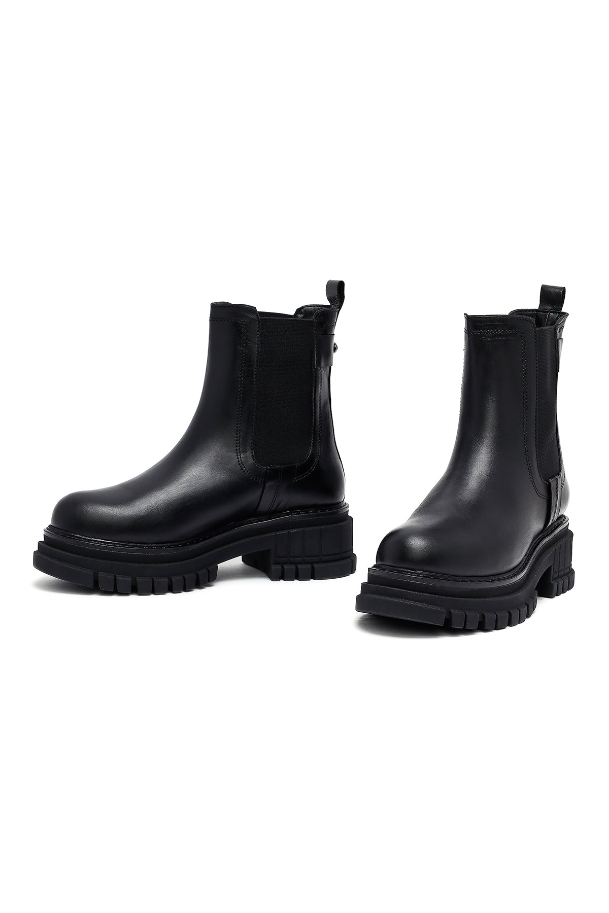 Kadın Siyah Kalın Tabanlı Deri Chelsea Bot