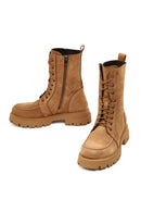 Kadın Camel Fermuarlı Kalın Tabanlı Nubuk Deri Postal Bot | Derimod