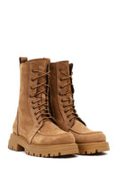 Kadın Camel Fermuarlı Kalın Tabanlı Nubuk Deri Postal Bot | Derimod