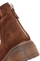 Woman Brown Zippered Suede Leather Boat | Derimod