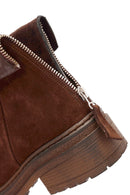 Woman Brown Zippered Suede Leather Boat | Derimod