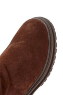 Woman Brown Zippered Suede Leather Boat | Derimod