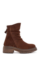 Woman Brown Zippered Suede Leather Boat | Derimod