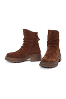 Woman Brown Zippered Suede Leather Boat | Derimod