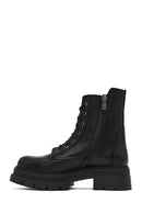 Kadın Siyah Fermuarlı Kalın Tabanlı Deri Postal Bot | Derimod