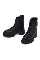 Kadın Siyah Fermuarlı Kalın Tabanlı Deri Postal Bot | Derimod