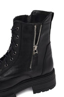 Kadın Siyah Fermuarlı Kalın Tabanlı Deri Postal Bot | Derimod