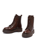 Kadın Kahverengi Bağcıklı Fermuarlı Kalın Tabanlı Deri Postal Bot | Derimod