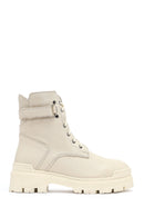 Woman Beige Lace-Up Zippered Thick Sole Leather Postal Boots | Derimod