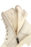 Woman Beige Lace-Up Zippered Thick Sole Leather Postal Boots | Derimod