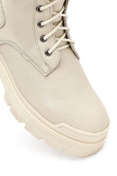 Woman Beige Lace-Up Zippered Thick Sole Leather Postal Boots | Derimod