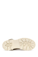 Woman Beige Lace-Up Zippered Thick Sole Leather Postal Boots | Derimod