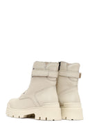 Woman Beige Lace-Up Zippered Thick Sole Leather Postal Boots | Derimod