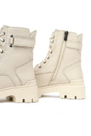 Woman Beige Lace-Up Zippered Thick Sole Leather Postal Boots | Derimod