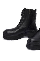 Woman Black Lace-Up Zippered Thick Sole Leather Postal Boots | Derimod
