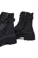 Woman Black Lace-Up Zippered Thick Sole Leather Postal Boots | Derimod