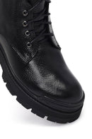 Woman Black Lace-Up Zippered Thick Sole Leather Postal Boots | Derimod