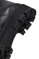 Woman Black Lace-Up Zippered Thick Sole Leather Postal Boots | Derimod