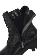 Woman Black Lace-Up Zippered Thick Sole Leather Postal Boots | Derimod