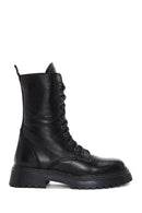 Woman Black Zippered Leather Postal Boots | Derimod