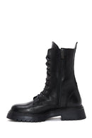 Woman Black Zippered Leather Postal Boots | Derimod