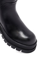 Kadın Siyah Fermuarlı Kalın Tabanlı Deri Bot | Derimod