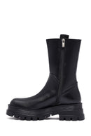 Kadın Siyah Fermuarlı Kalın Tabanlı Deri Bot | Derimod