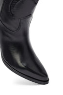 Woman Black Low Heels Leather Cowboy Boots | Derimod
