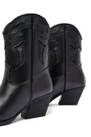 Woman Black Low Heels Leather Cowboy Boots | Derimod