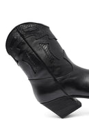 Woman Black Low Heels Leather Cowboy Boots | Derimod