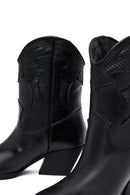 Woman Black Low Heels Leather Cowboy Boots | Derimod