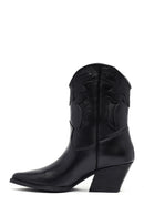 Woman Black Low Heels Leather Cowboy Boots | Derimod