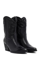 Woman Black Low Heels Leather Cowboy Boots | Derimod