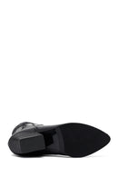 Woman Black Low Heels Leather Cowboy Boots | Derimod