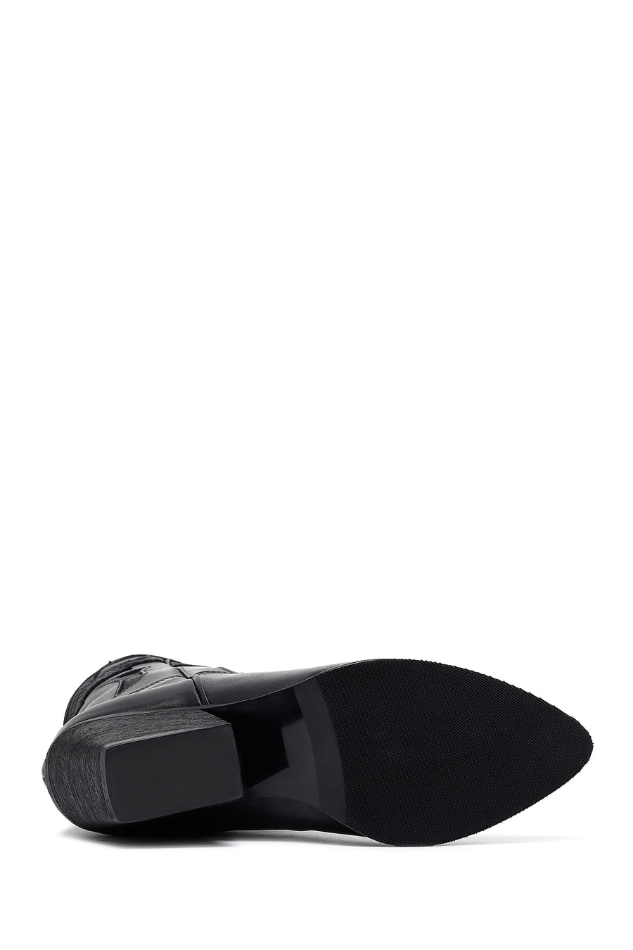 Woman Black Low Heels Leather Cowboy Boots