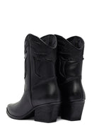 Woman Black Low Heels Leather Cowboy Boots | Derimod