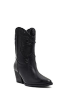 Woman Black Low Heels Leather Cowboy Boots | Derimod