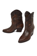 Kadın Kahverengi Kısa Kalın Topuklu Deri Kovboy Bot | Derimod