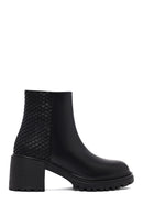 Women's Black Zippered Thick Heeled Leather Boot | Derimod