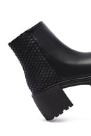Women's Black Zippered Thick Heeled Leather Boot | Derimod